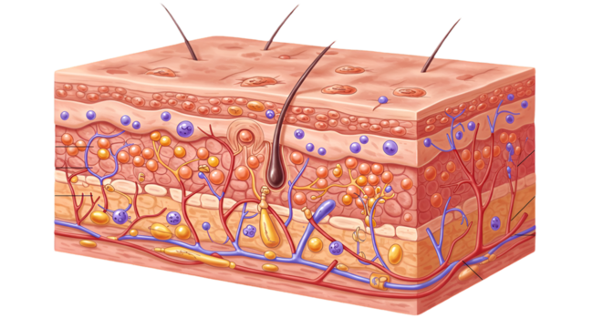 Detailed Skin Anatomy Illustration Showing Layers and Structures