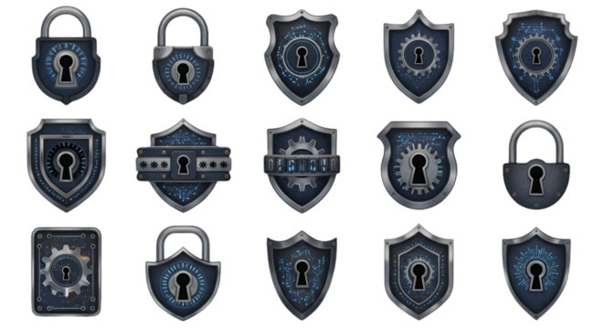 Digital Shield Security Icon Set Illustration On Transparent Background