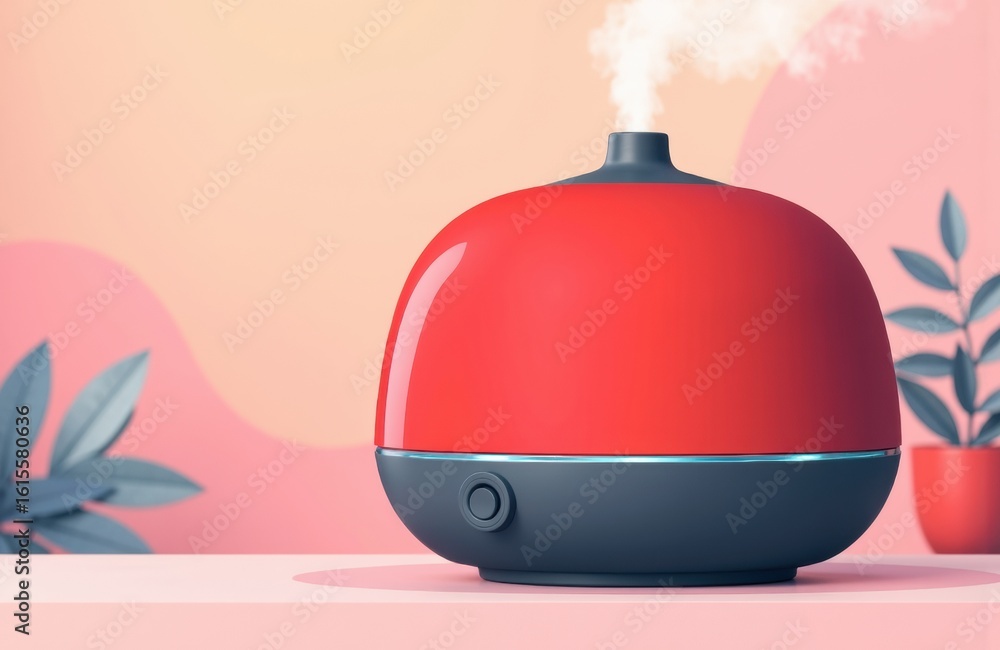 Poster aromatic diffuser emitting mist in a modern home setting