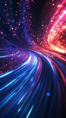 Abstract Light Trails with Glowing Particles in Red and Blue