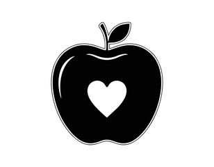 Monochrome icon of an apple with a heart cutout