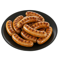Delicious Grilled Sausages on a Black Plate Isolated Photo with Transparent Background