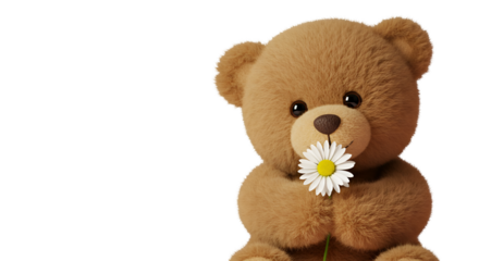 Cute Teddy Bear Holding Daisy Illustration On Transparent Background