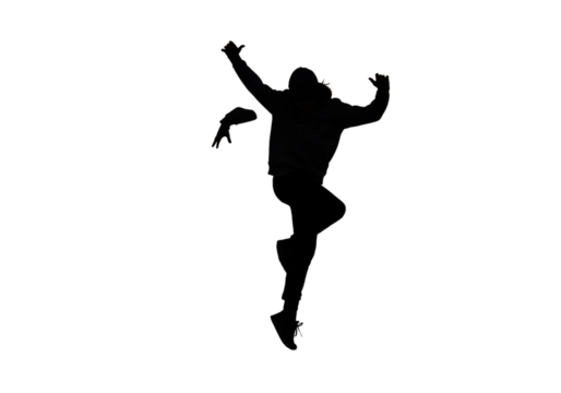 Dynamic Silhouette Of A Man Dancing In Black Isolated Background Illustration