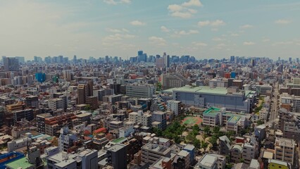 Tokyo residential area from a bird's eye view from a drone. Modern buildings