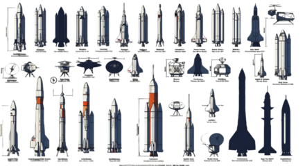 Detailed Illustration Of Rocket And Spacecraft Collection On Black Background