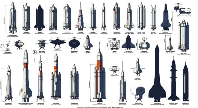 Detailed Illustration Of Rocket And Spacecraft Collection On Black Background
