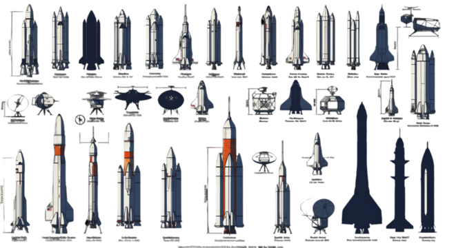 Detailed Illustration Of Rocket And Spacecraft Collection On Black Background - Powered by Adobe