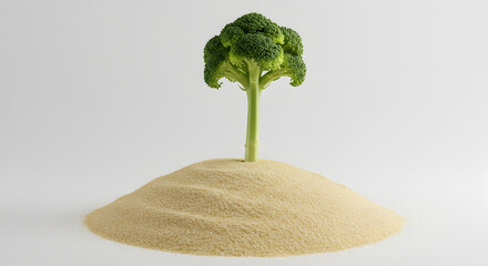 Lone Broccoli Tree on a Desert Island Made of Sugar or Sand