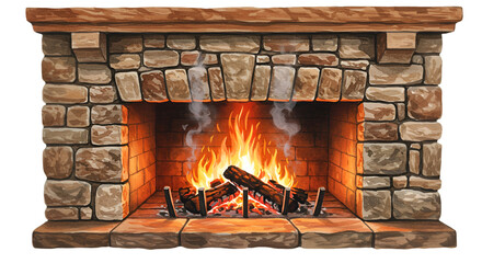 Detailed Fireplace Illustration With Fire Flames And Transparent Background