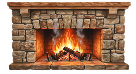 Detailed Fireplace Illustration With Fire Flames And Transparent Background