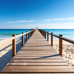 Obraz premium Wooden pier leading to tranquil ocean
