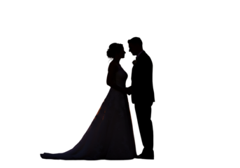 Elegant Silhouette Wedding Couple Embracing In The Dark Night Photo