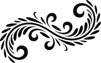Elegant black swirls and flourish curved scroll ornate decorative design element, Abstract Tribal Style Motifs ornament isolated on transparent background
