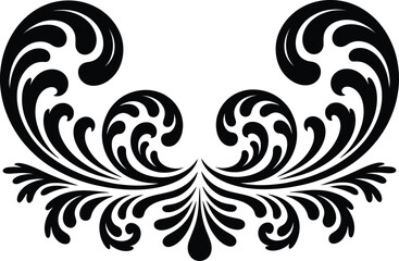 Elegant black swirls and flourish curved scroll ornate decorative design element, Abstract Tribal Style Motifs ornament isolated on transparent background