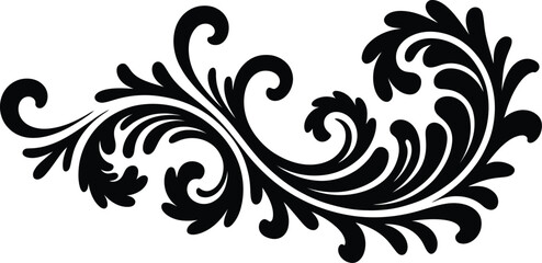 Elegant black swirls and flourish curved scroll ornate decorative design element, Abstract Tribal Style Motifs ornament isolated on transparent background