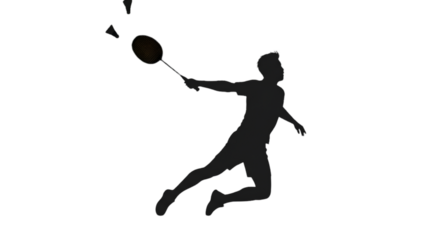 Dynamic Silhouette Badminton Player Illustration Against Transparent Background