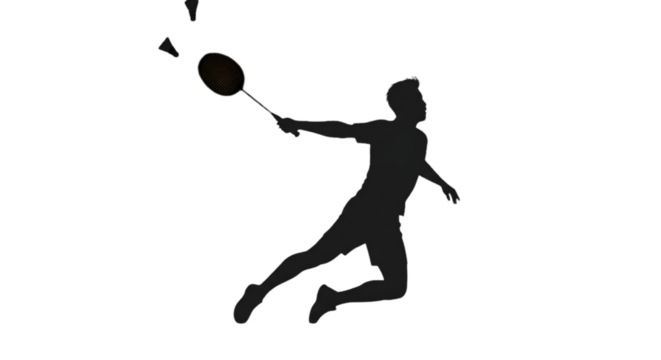 Dynamic Silhouette Badminton Player Illustration Against Transparent Background