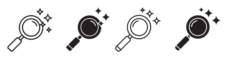 Magnifying glass icon set with sparkles vector illustration