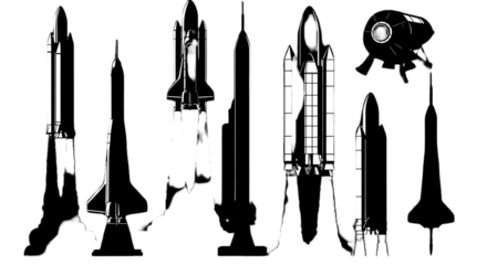 Detailed Space Rocket Silhouettes Illustration Design On Transparent Background
