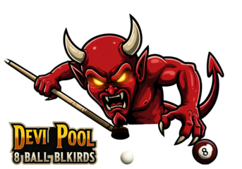 Devil Pool Illustration Shows Demon Playing 8 Ball Game Against Black Background