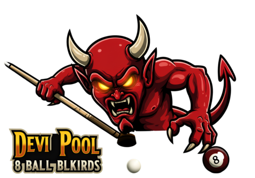 Devil Pool Illustration Shows Demon Playing 8 Ball Game Against Black Background