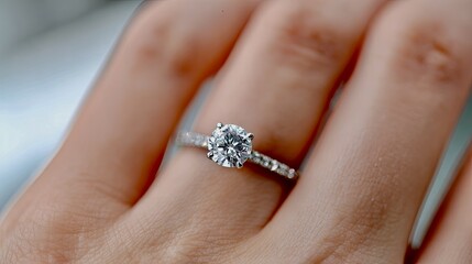 Sparkling Diamond Engagement Ring on Delicate Finger

