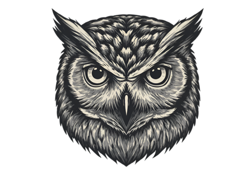 Detailed Owl Head Portrait Illustration Against Transparent Background - Powered by Adobe