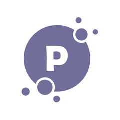 Vitamin P icon, Phosphorus sign or symbol. Vitamin P supplements, pills, capsules. Phosphorus in a water drop or bubble shape. Healthy lifestyle. Vector