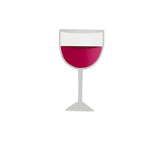 Minimal Red Wine Glass Icon on Transparent Background