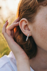 Pearl Hoop Earring in Natural Light