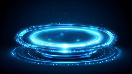 Obraz premium Blue light effect with circular rings and glowing particles.
