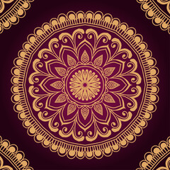 Royal Golden Mandala on Maroon Background – Luxurious Decorative Floral Ornament for Invitations, Posters, Wallpapers and Digital Art