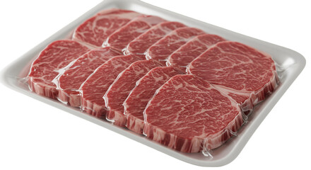 Fresh Beef Steaks on White Tray Isolated on Transparent Background Photo
