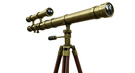 Detailed Gold Antique Telescope Illustration On Transparent Background