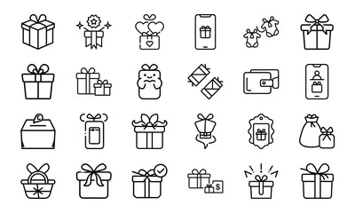 Minimal Line Art Gift and Present Icons – Holiday, Birthday, and Celebration Themed Icon Set for Digital Use