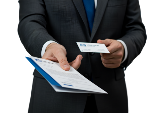 Formal Businessman Offering Business Card And Document Photo