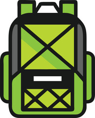 Neon green backpack with black accents and straps vector