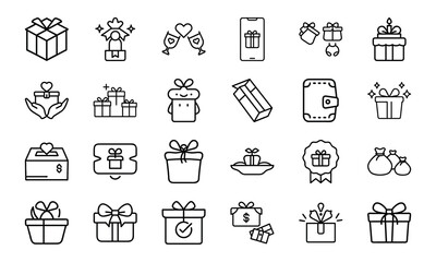 Minimal Line Art Gift and Present Icons – Holiday, Birthday, and Celebration Themed Icon Set for Digital Use