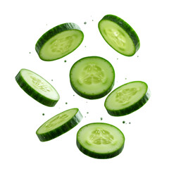 Isolated Realistic Image Of Fresh Green Cucumber Slices Against Transparent Background
