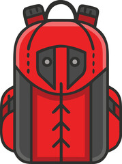 Red and black backpack icon with bold outline symbol