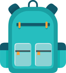 Teal backpack with orange accents and two front pockets blue
