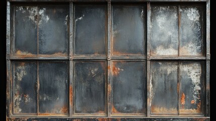 Rusty metal window grid, aged and weathered