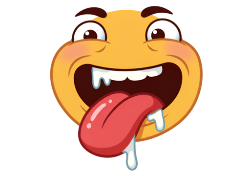 Funny Emoji Face Illustration with Tongue and Drool on Transparent Background