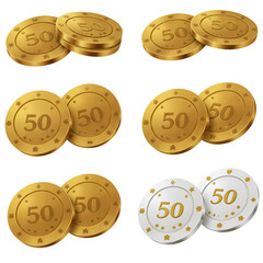 Golden Casino Chips Illustration On Transparent Background Isolated