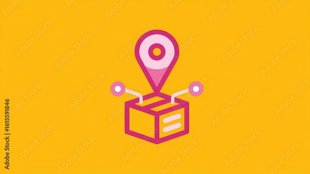 Aufkleber an icon depicting a package with a location marker representing the tracking and delivery of shipmen