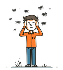 A irritable person surrounded by mosquitoes
