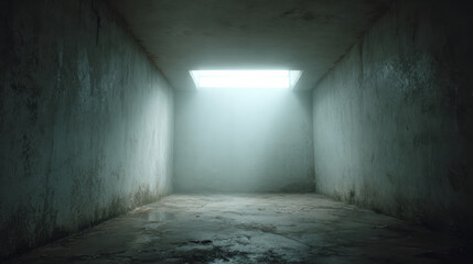 Empty concrete room with bright natural light from window