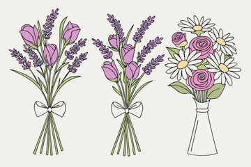 Three flower bouquets isolated on white background