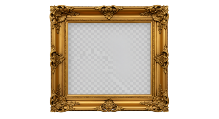 Gold Frame Illustration Isolated on Transparent Background Decorative Artwork